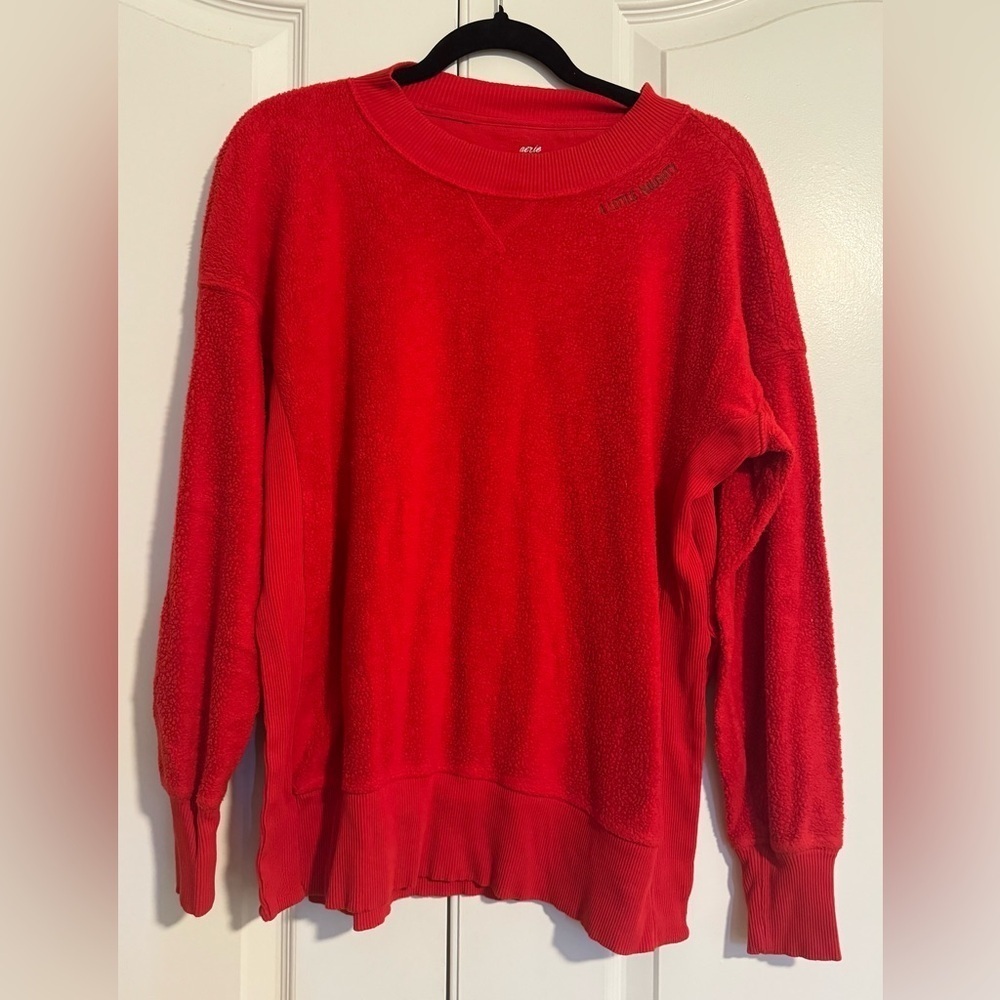 Aerie Women’s A Little Naughty Good Vibes Red Fleece Sweater